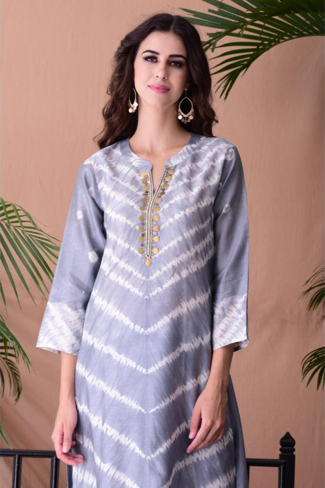 Grey Shibori Dyed Kurta Set of 3