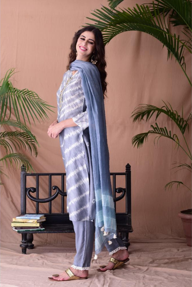 Grey Shibori Dyed Kurta Set of 3