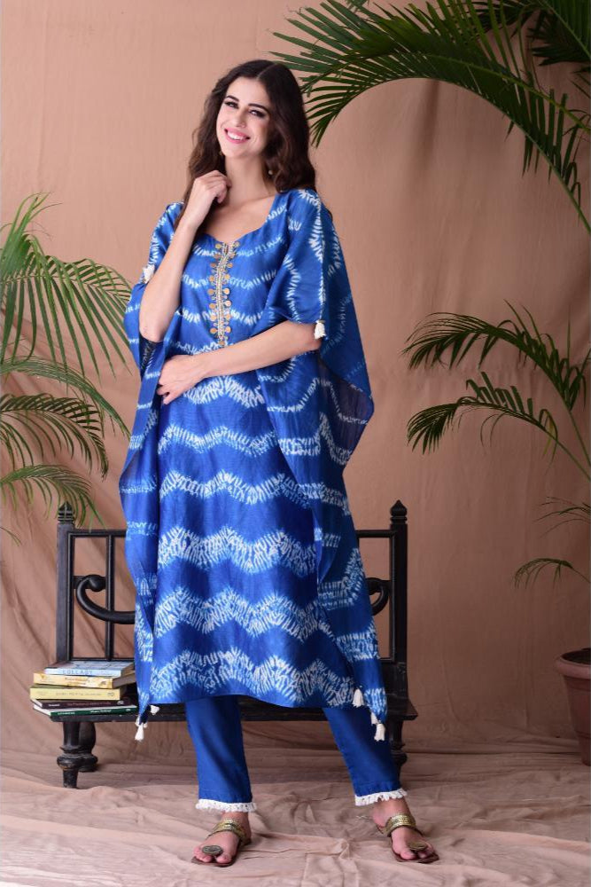 Royal Blue Shibori Dyed Kaftan Set
