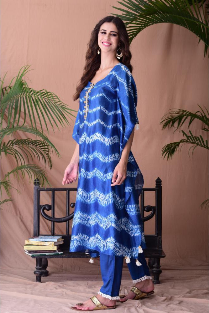 Royal Blue Shibori Dyed Kaftan Set