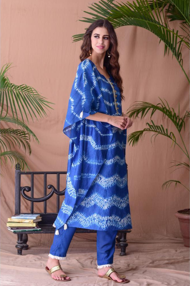 Royal Blue Shibori Dyed Kaftan Set