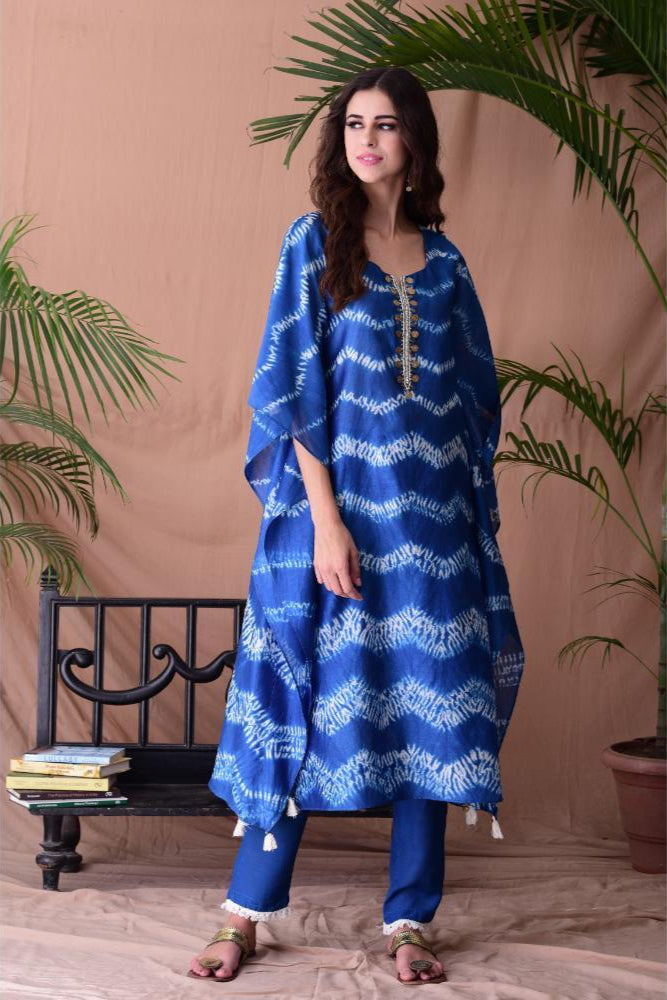 Royal Blue Shibori Dyed Kaftan Set