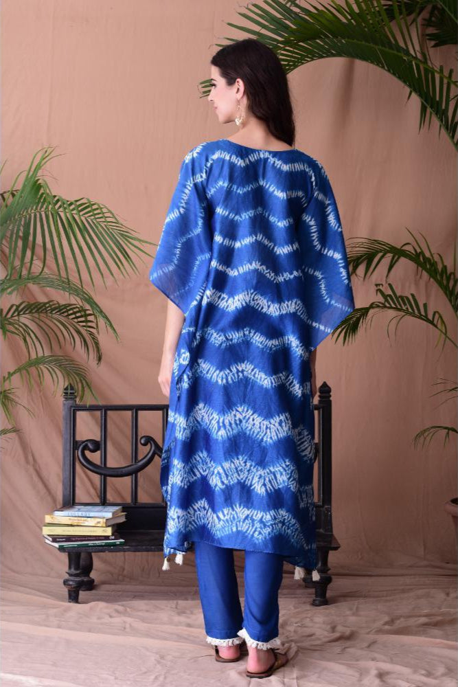 Royal Blue Shibori Dyed Kaftan Set