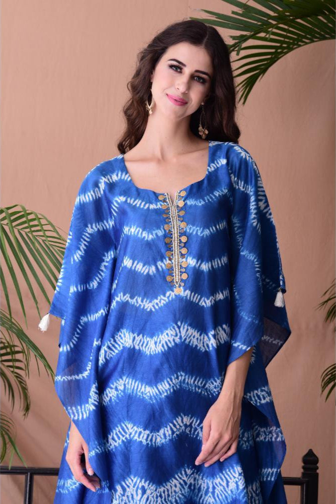 Royal Blue Shibori Dyed Kaftan Set