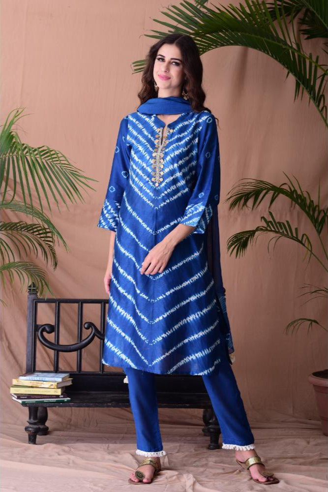 Royal Blue Shibori Dyed Kurta Set
