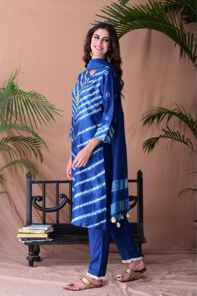 Royal Blue Shibori Dyed Kurta Set