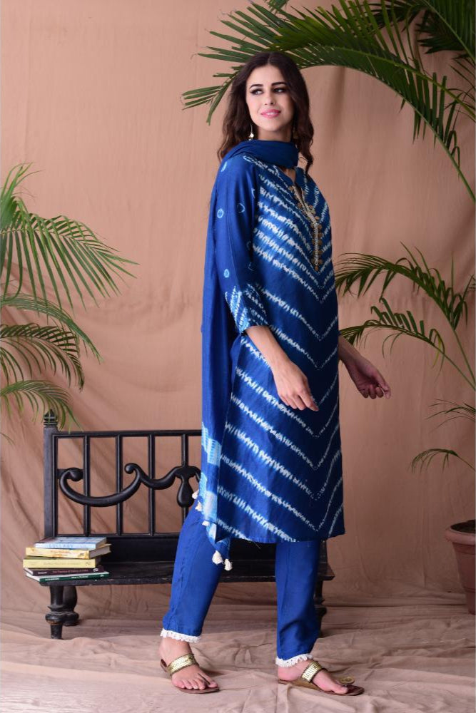 Royal Blue Shibori Dyed Kurta Set