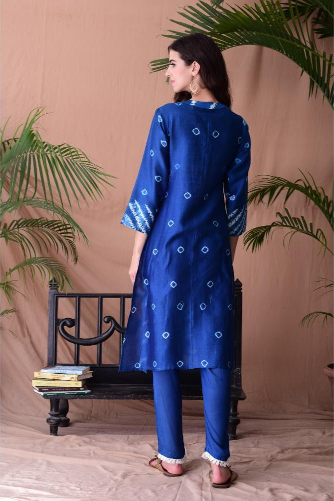 Royal Blue Shibori Dyed Kurta Set