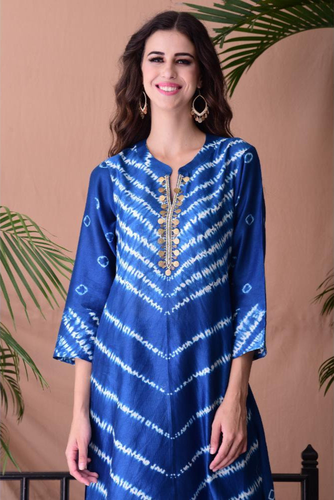 Royal Blue Shibori Dyed Kurta Set