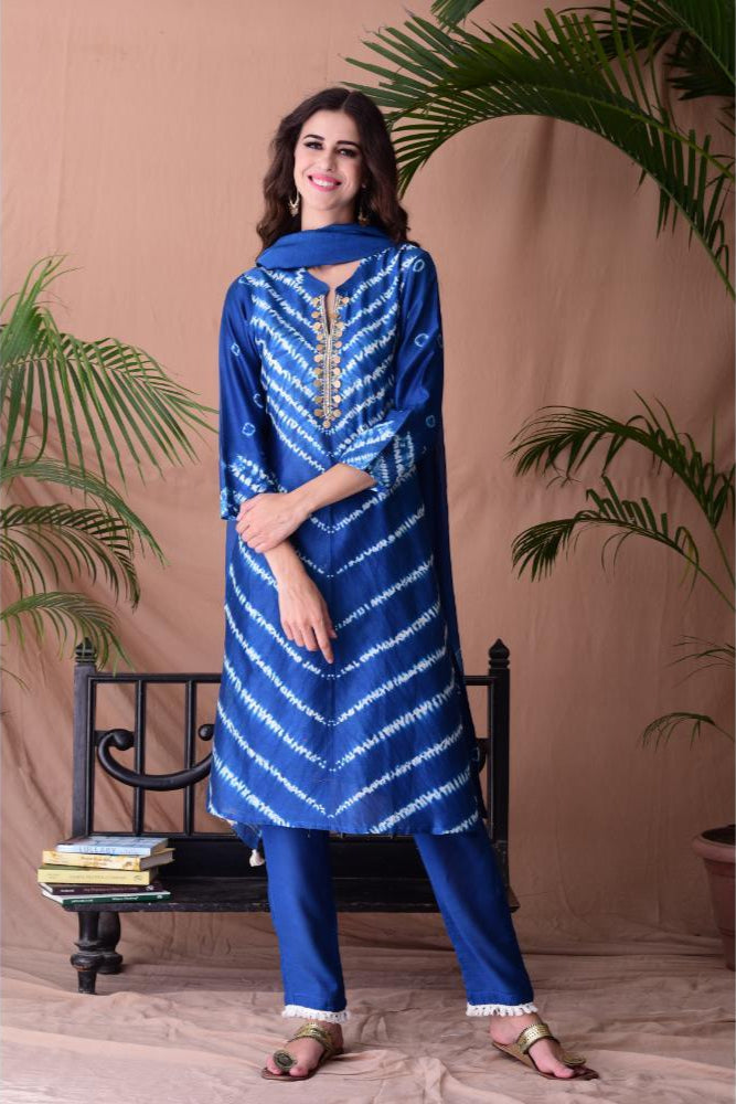 Royal Blue Shibori Dyed Kurta Set