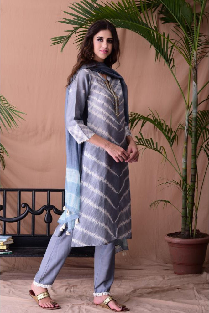 Grey Shibori Dyed Kurta Set of 3