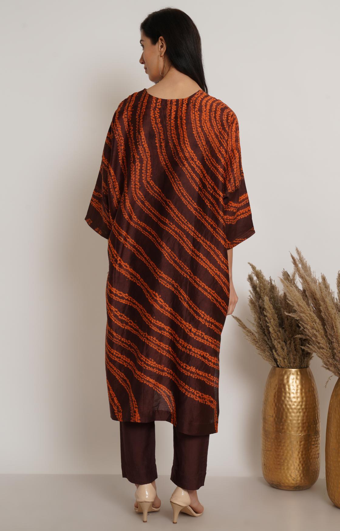 Brown Orange Shibori Kaftan Kurta Set