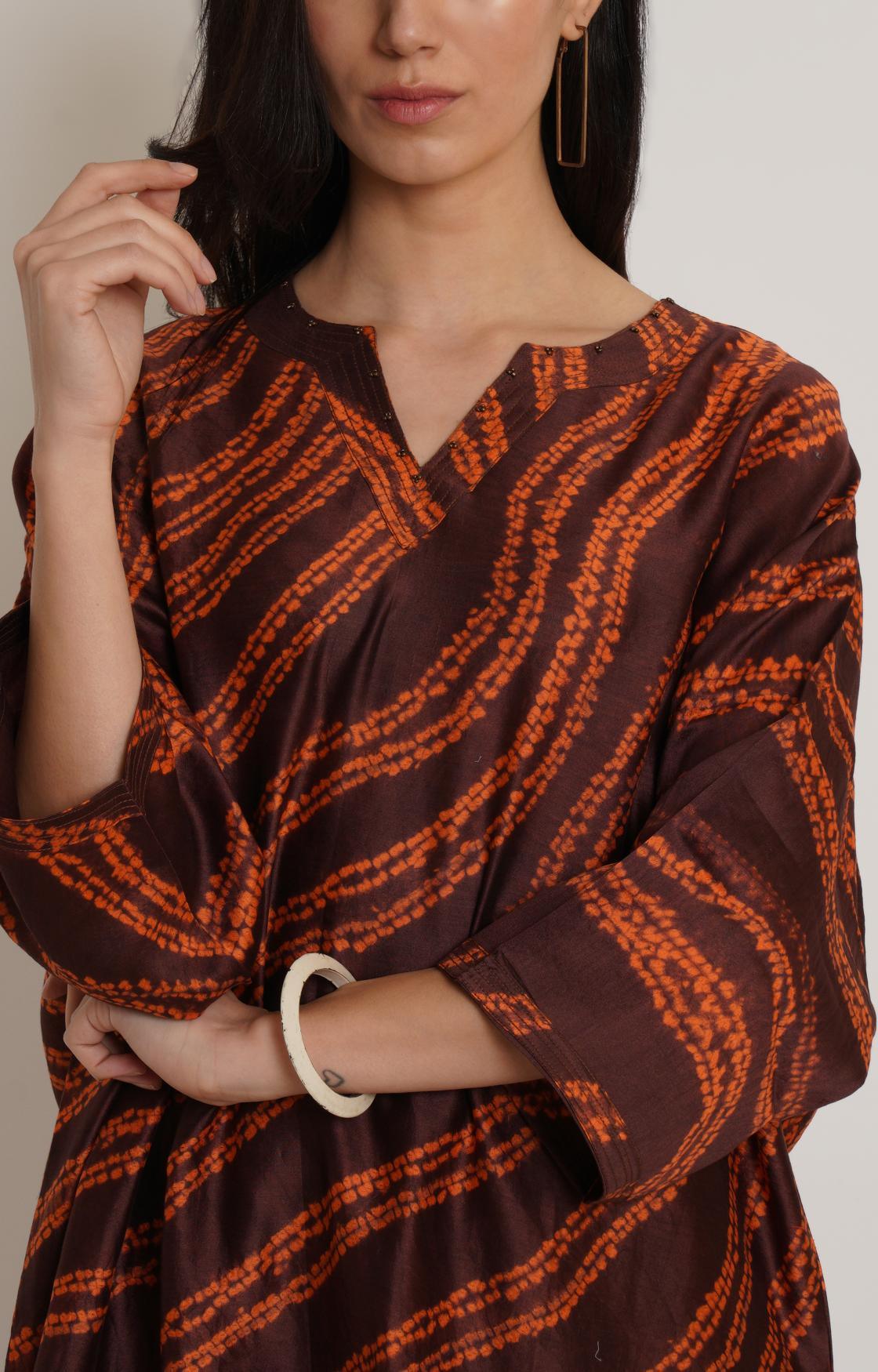 Brown Orange Shibori Kaftan Kurta Set