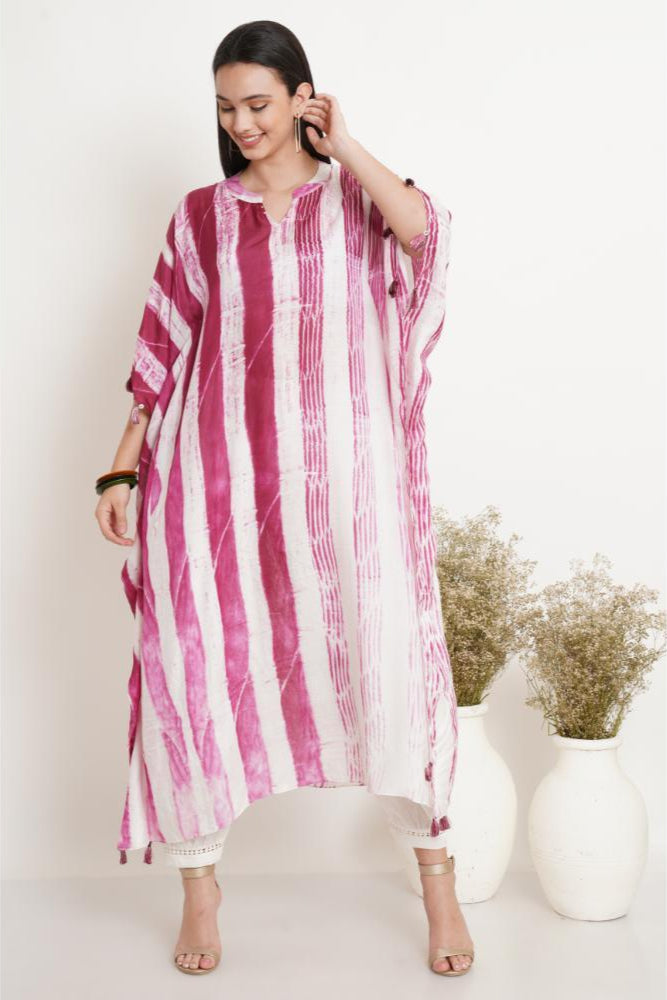 Wine Pink Linear Tie Dye Kaftan