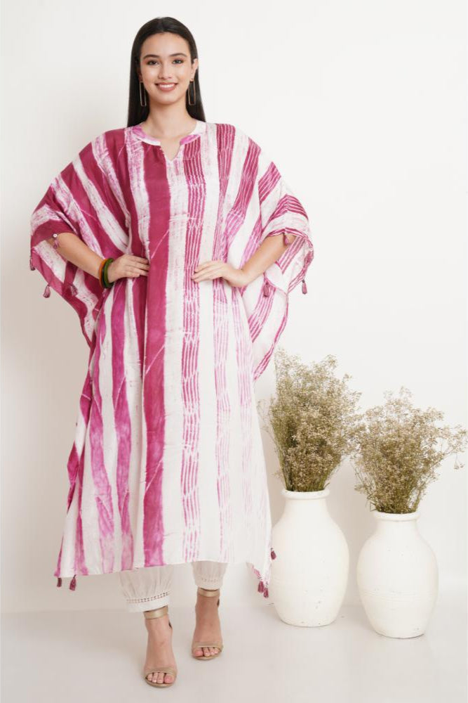 Wine Pink Linear Tie Dye Kaftan