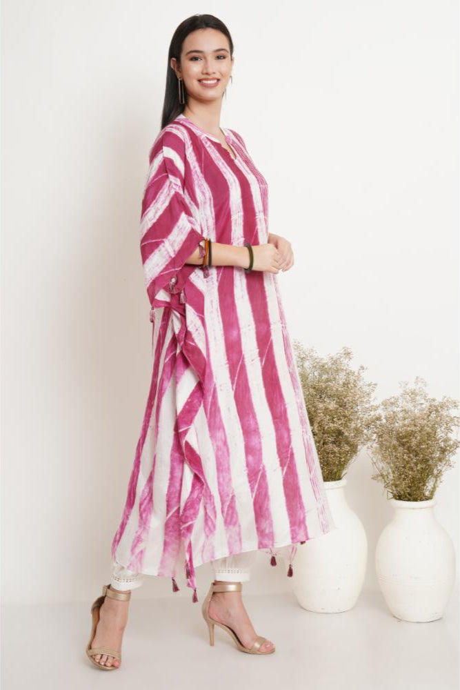 Wine Pink Linear Tie Dye Kaftan