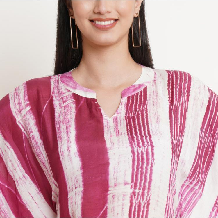 Wine Pink Linear Tie Dye Kaftan