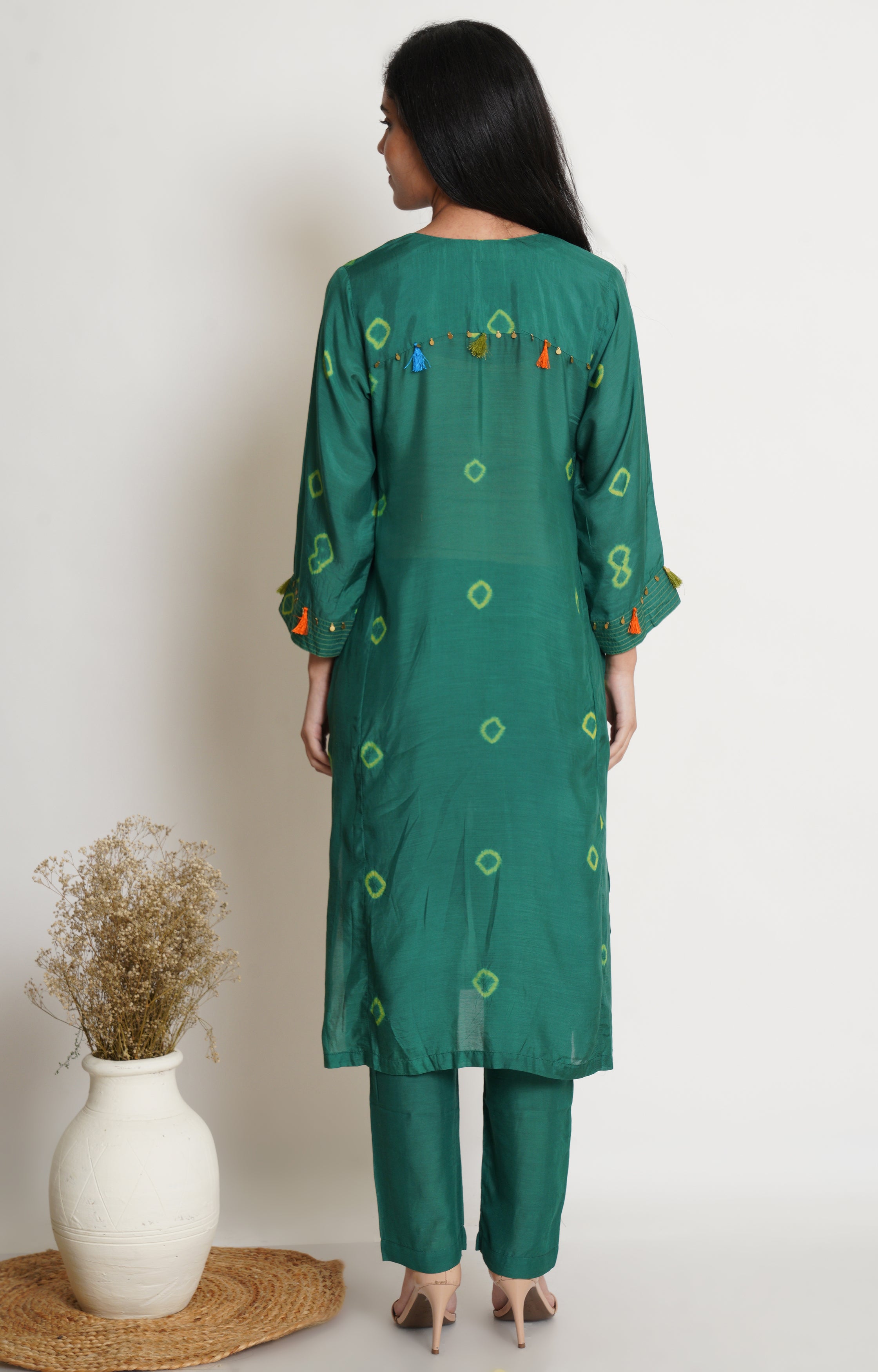 Green Muslin Bandhani Kurta Set Of 2
