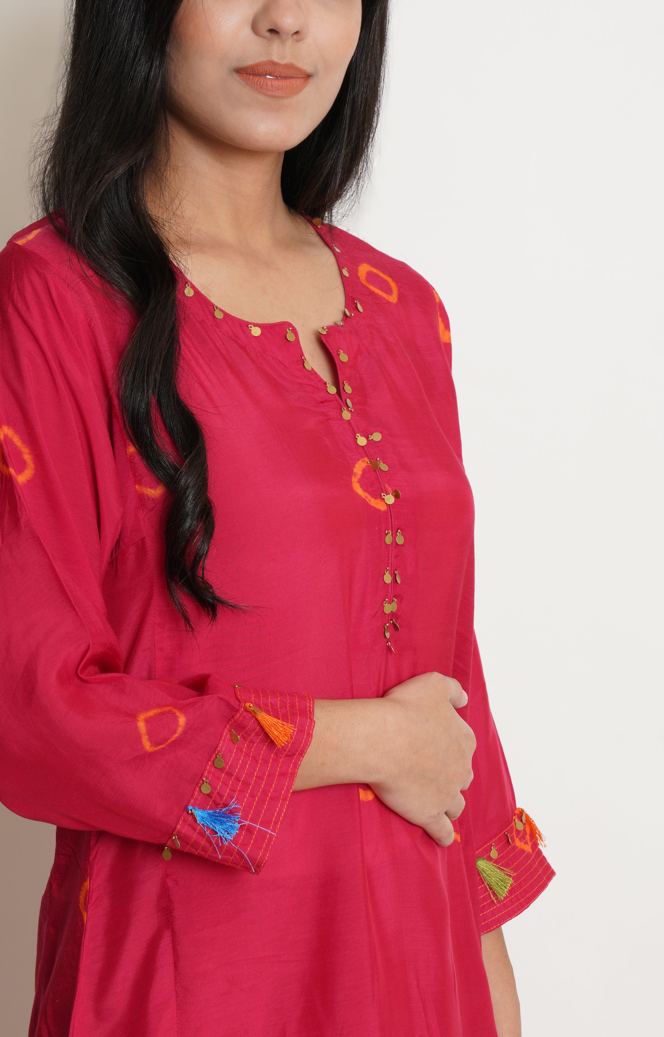 Pink Muslin Bandhani Kurta Set Of 2