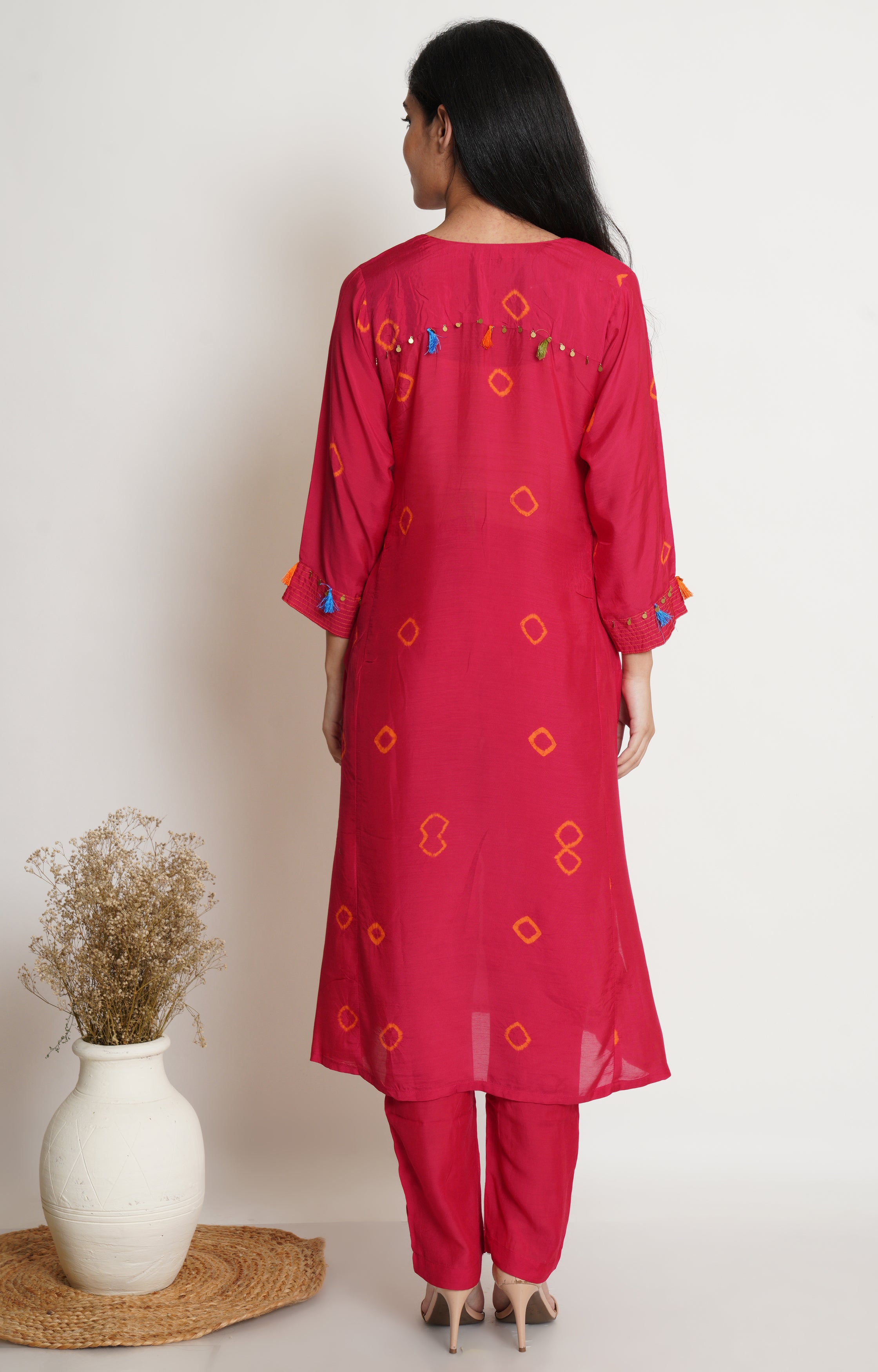 Pink Muslin Bandhani Kurta Set Of 2