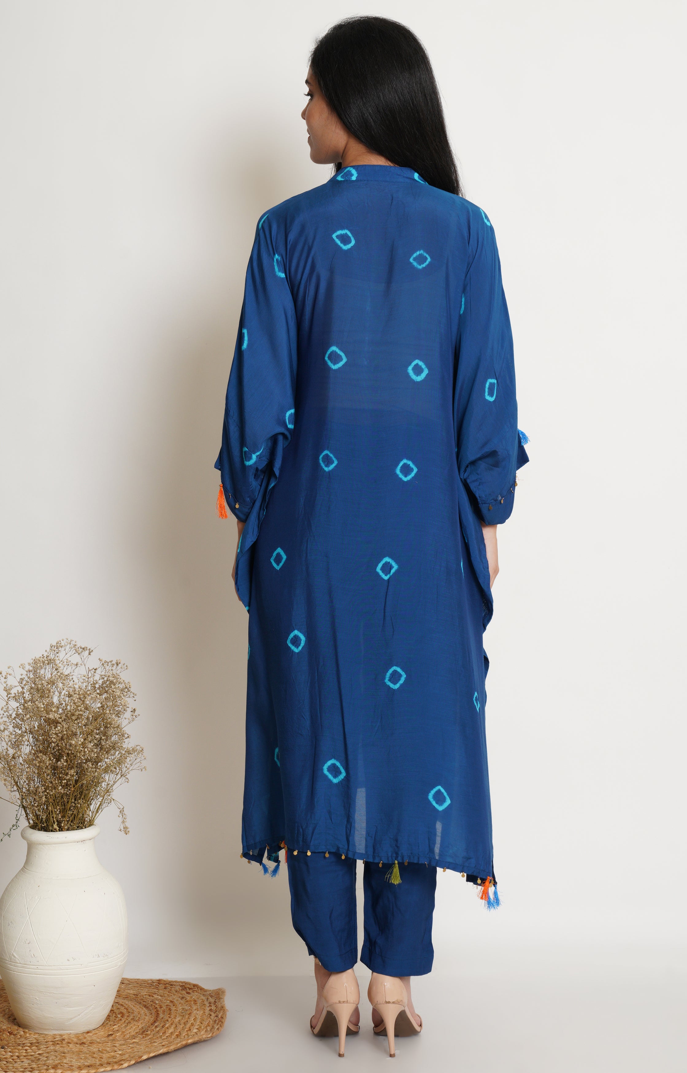 Blue Muslin Bandhani Kaftan Set Of 2