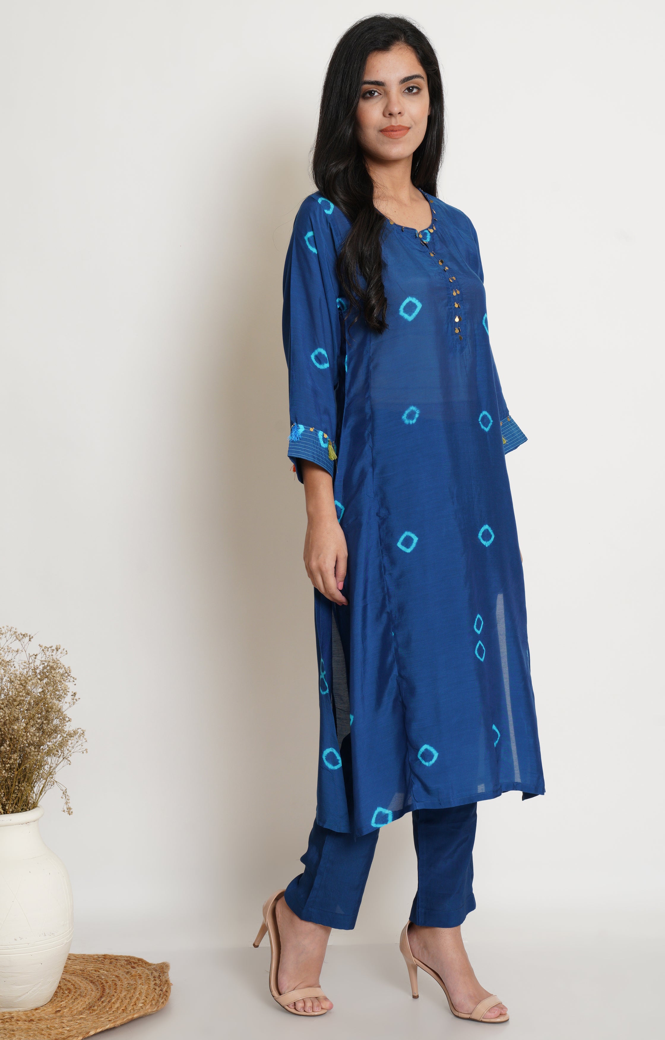 Blue Muslin Bandhani Kurta Set Of 2