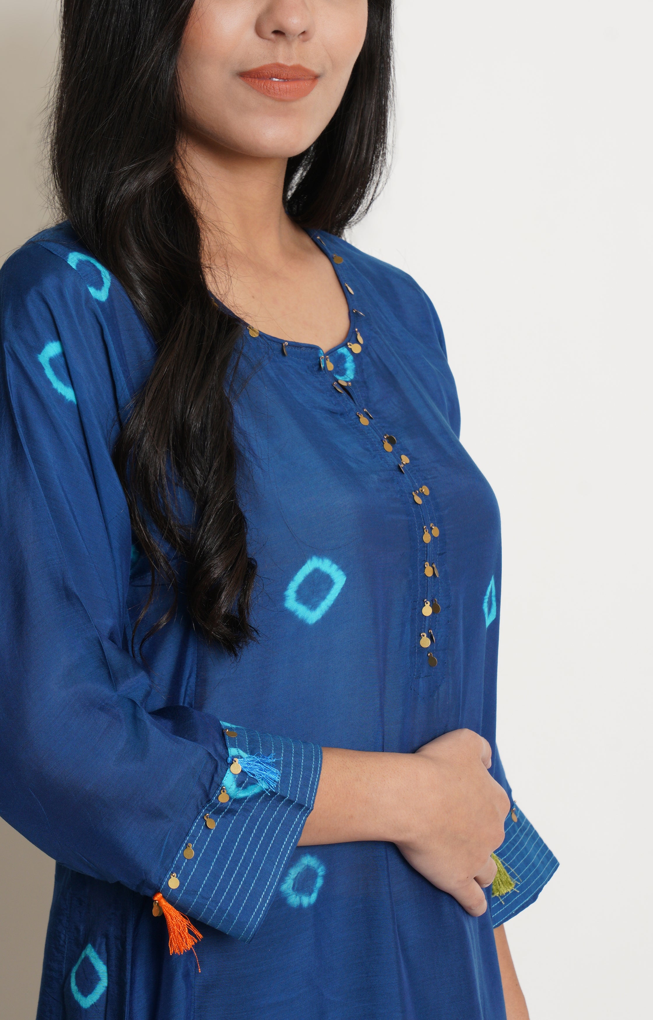 Blue Muslin Bandhani Kurta Set Of 2