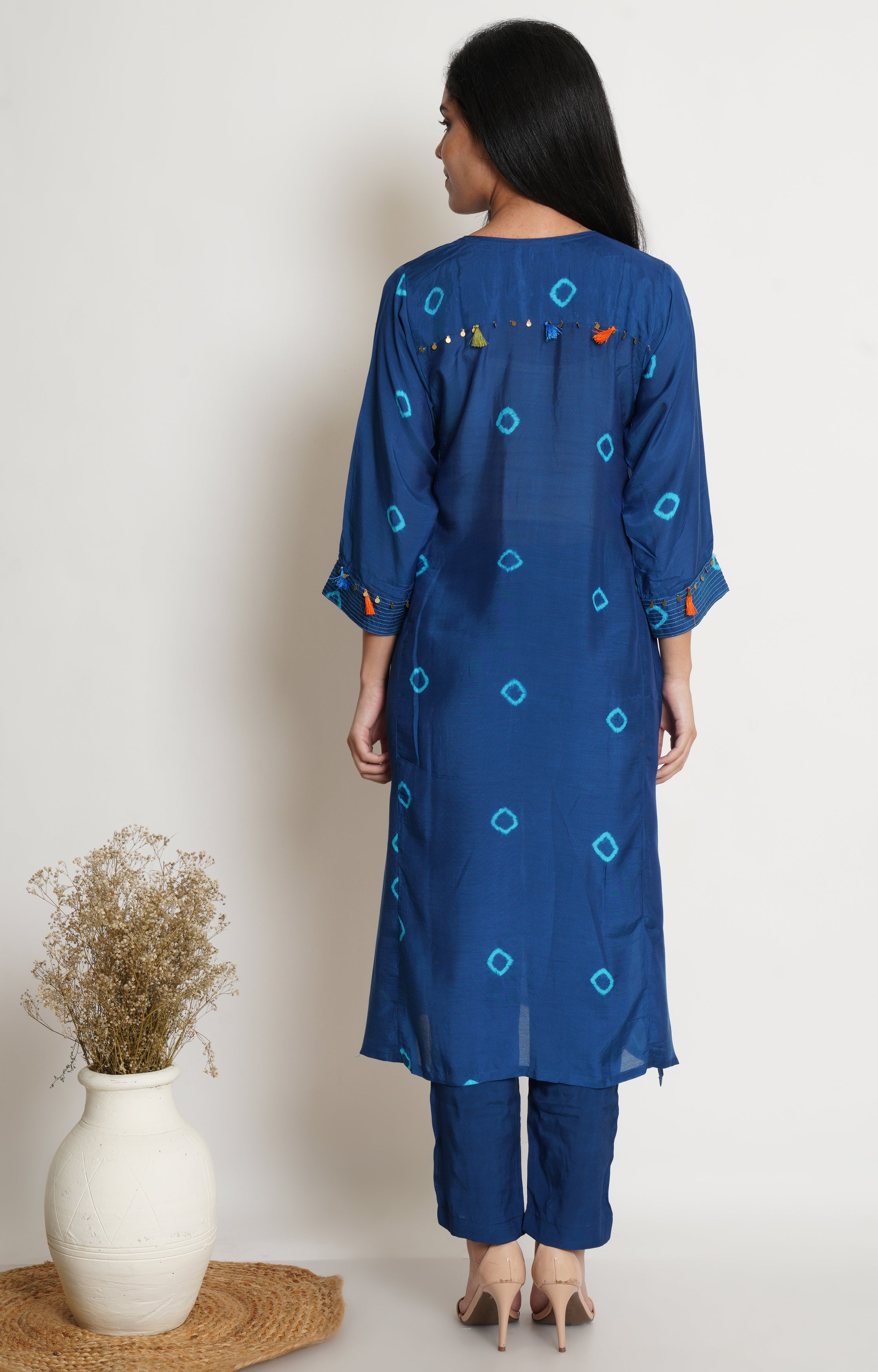 Blue Muslin Bandhani Kurta Set Of 2