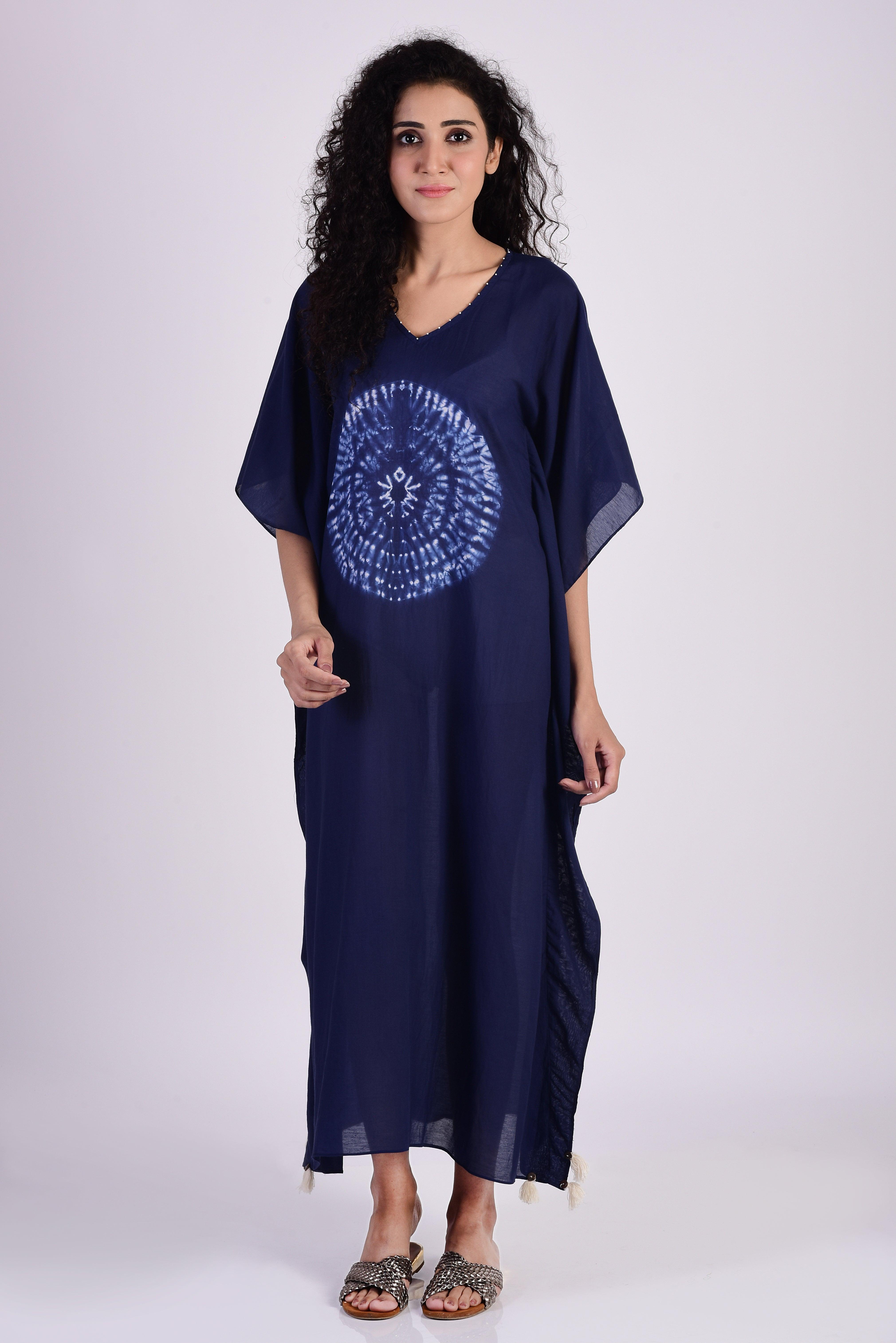 Indigo Blue Circular Shibori Kaftan