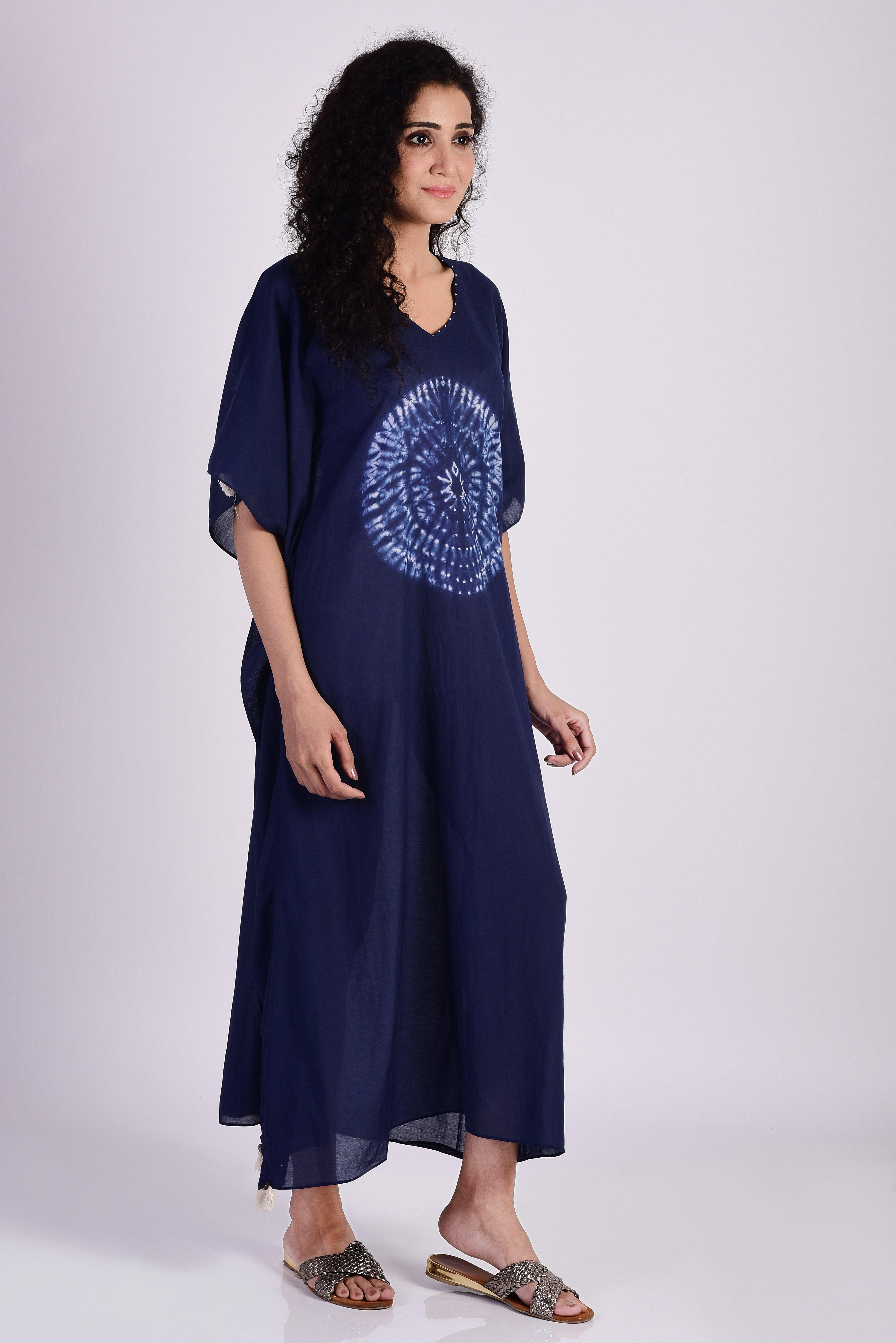 Indigo Blue Circular Shibori Kaftan