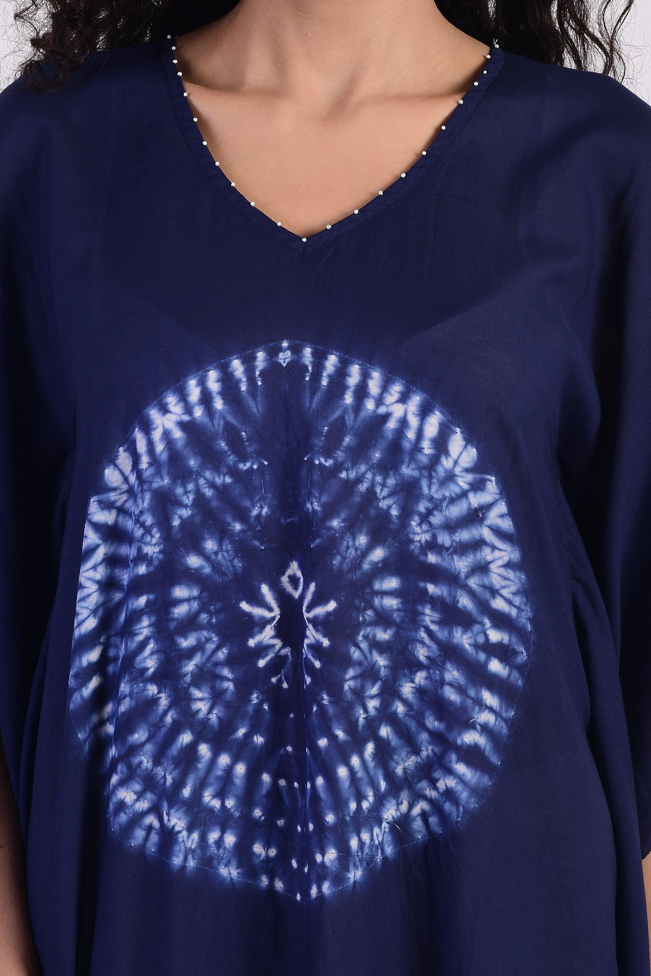 Indigo Blue Circular Shibori Kaftan
