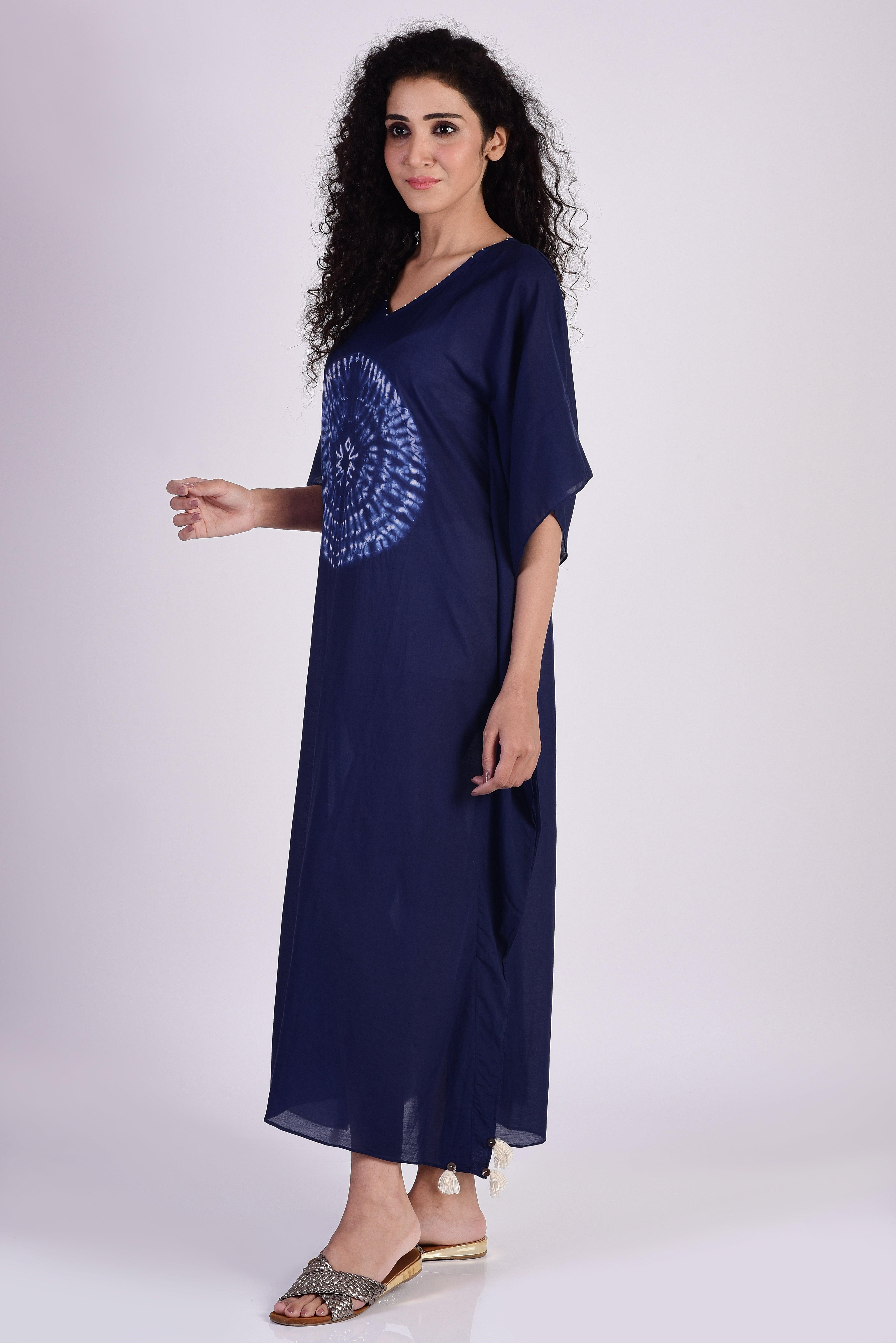 Indigo Blue Circular Shibori Kaftan