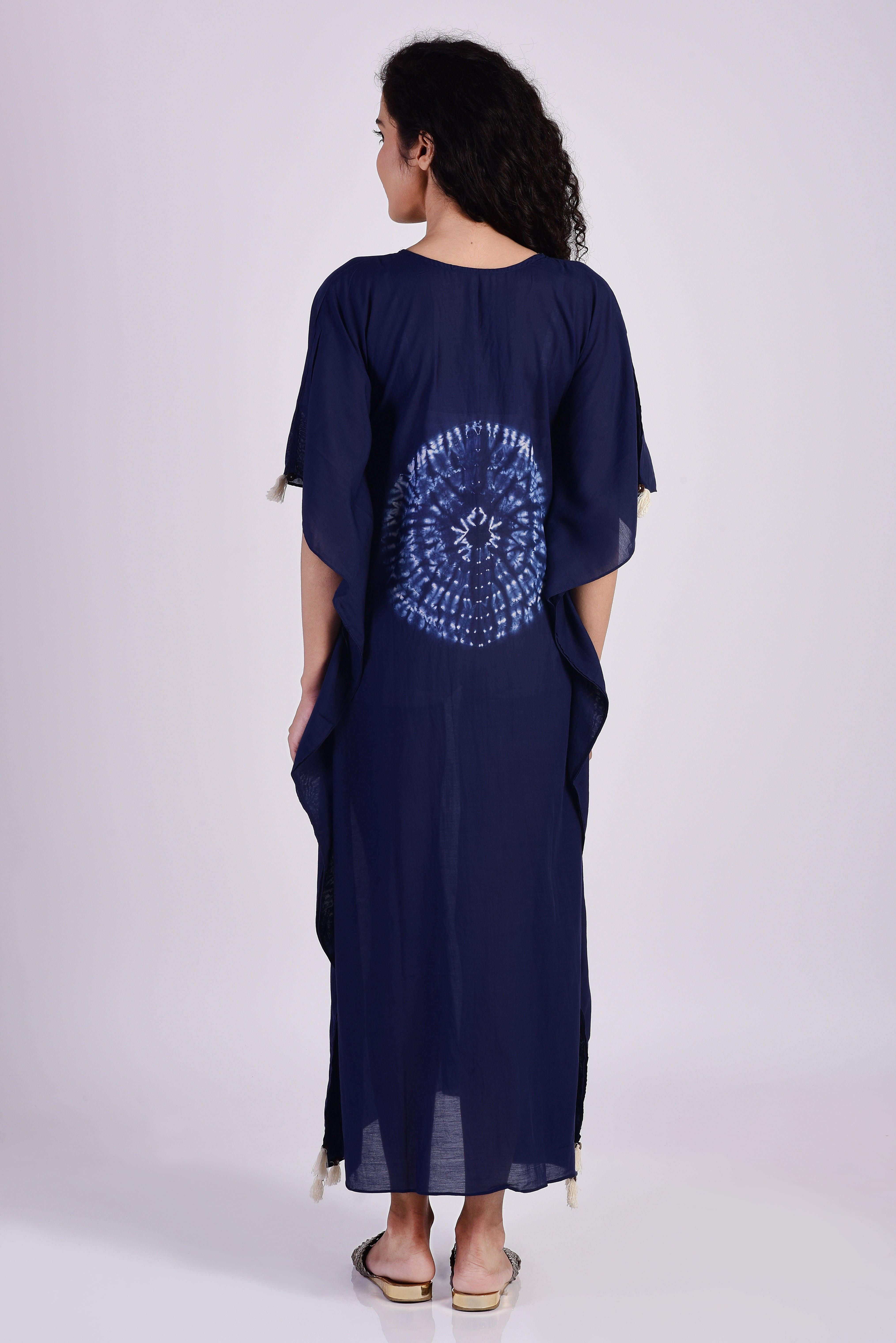 Indigo Blue Circular Shibori Kaftan