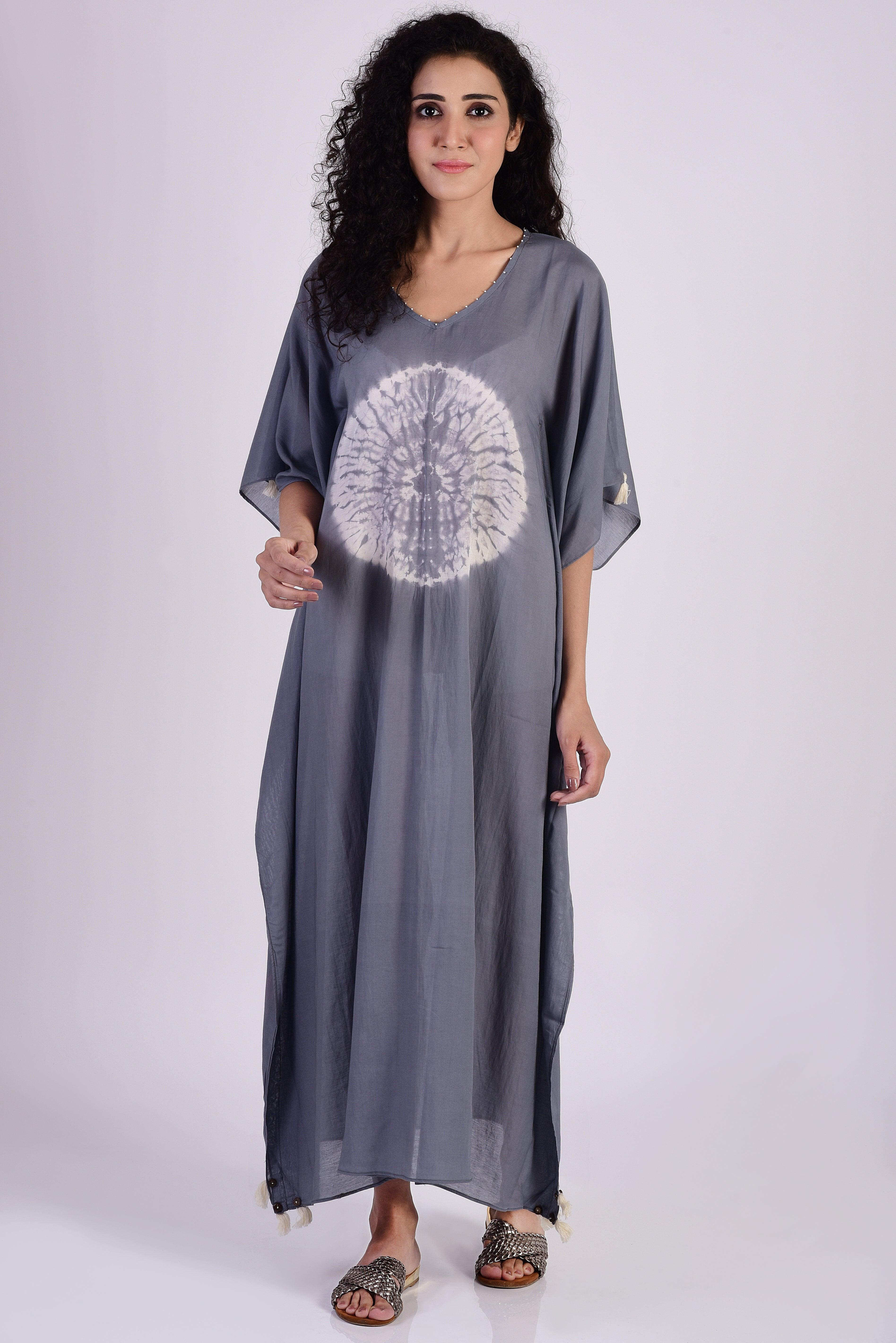 Grey Circular Shibori Kaftan