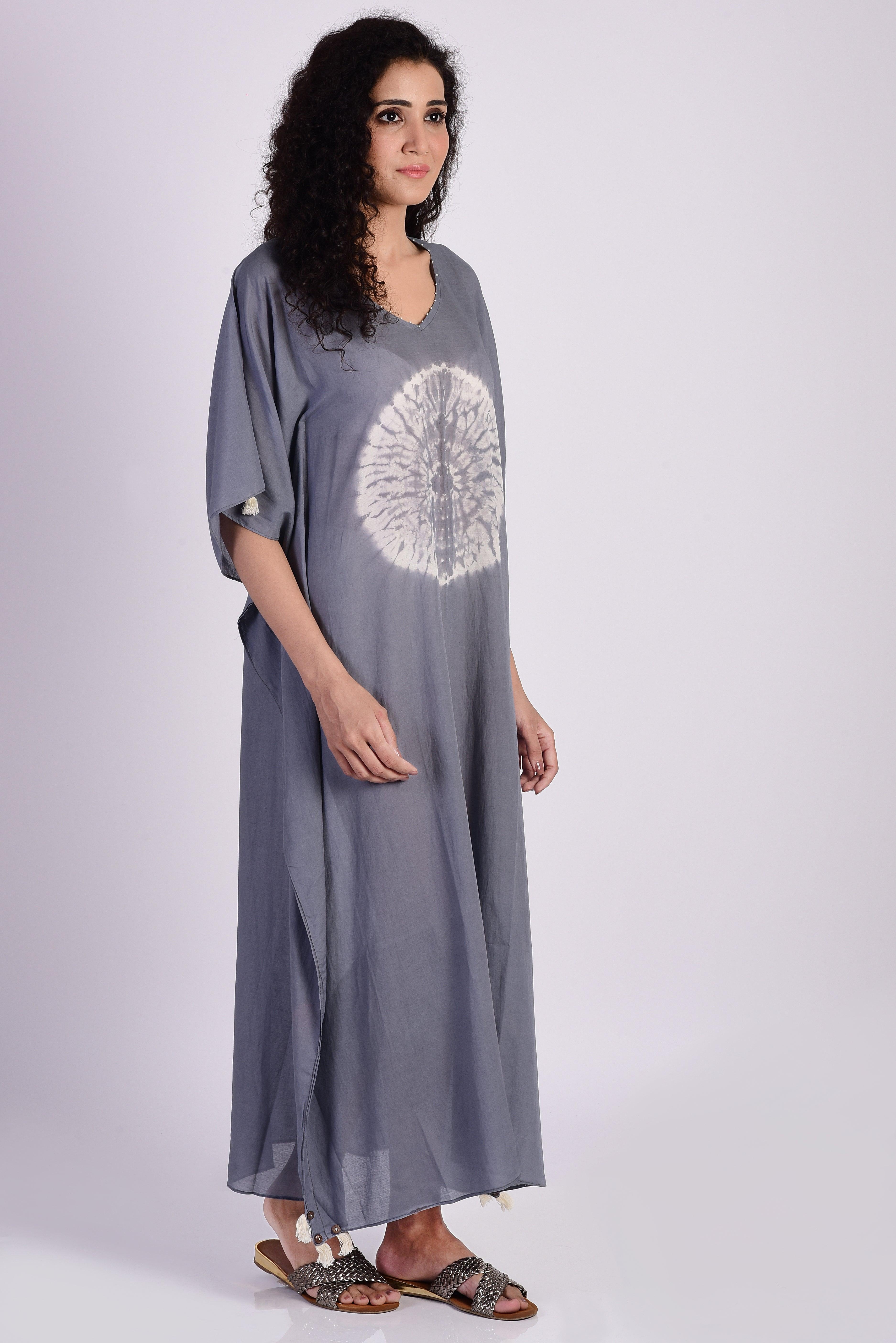 Grey Circular Shibori Kaftan