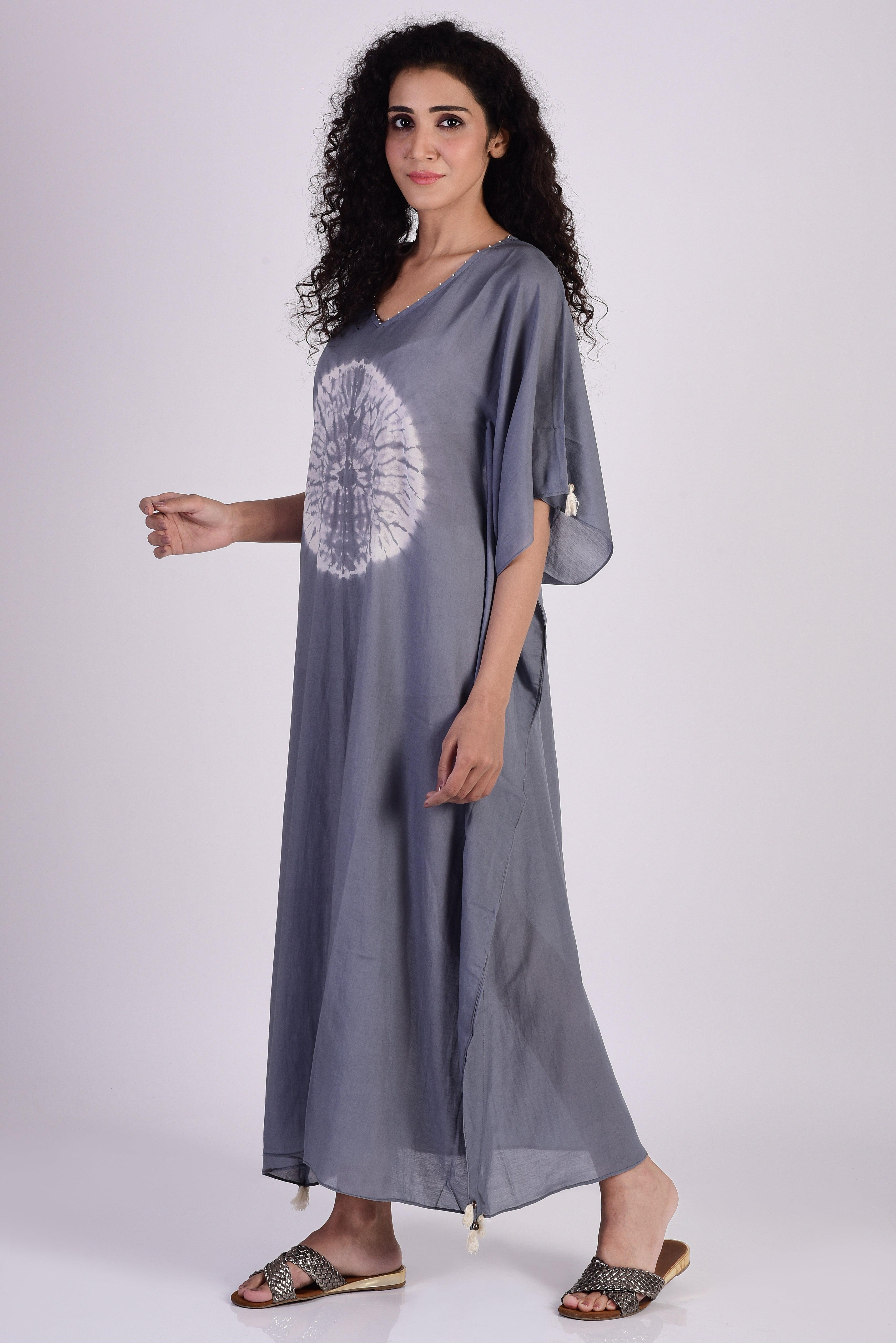 Grey Circular Shibori Kaftan