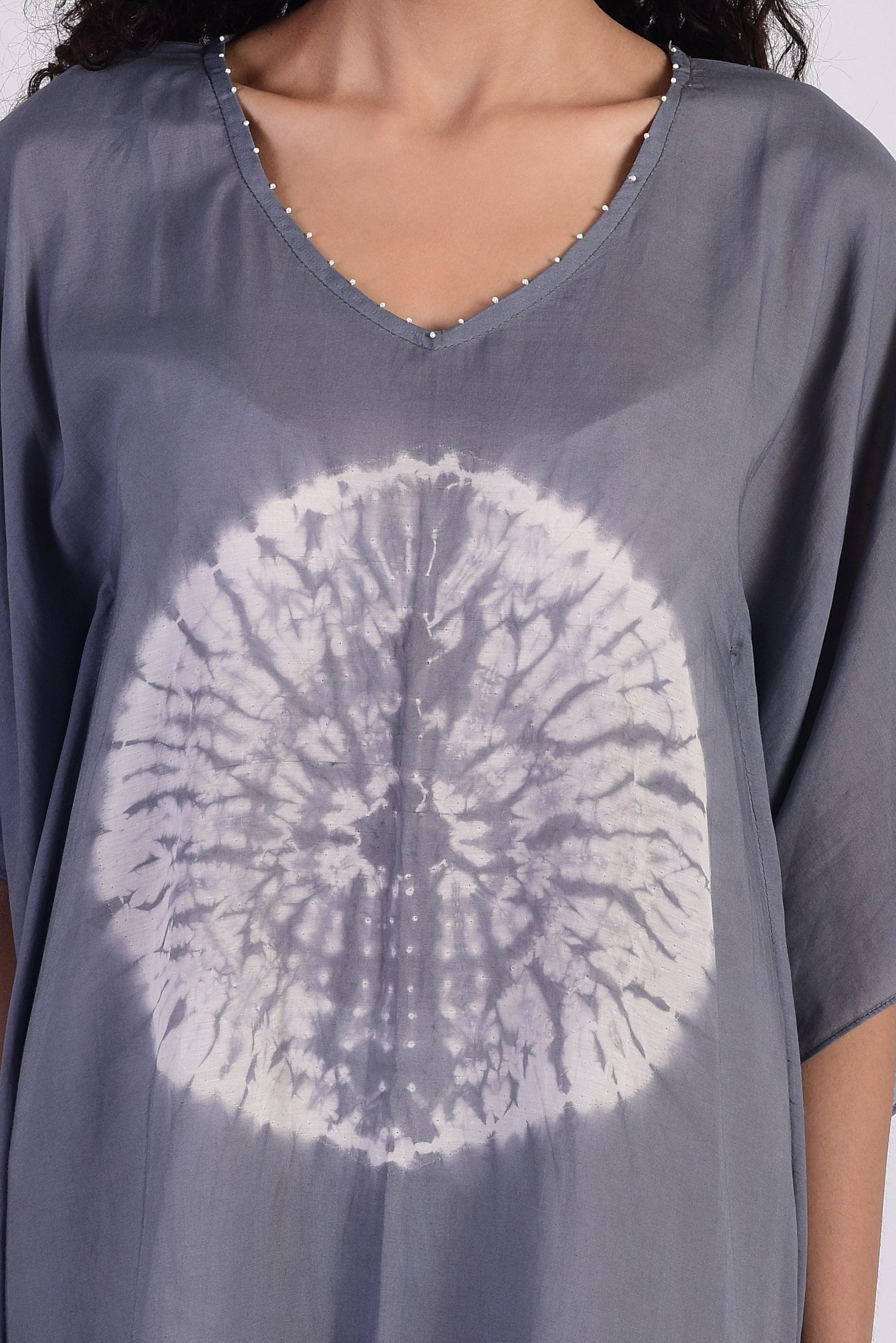 Grey Circular Shibori Kaftan