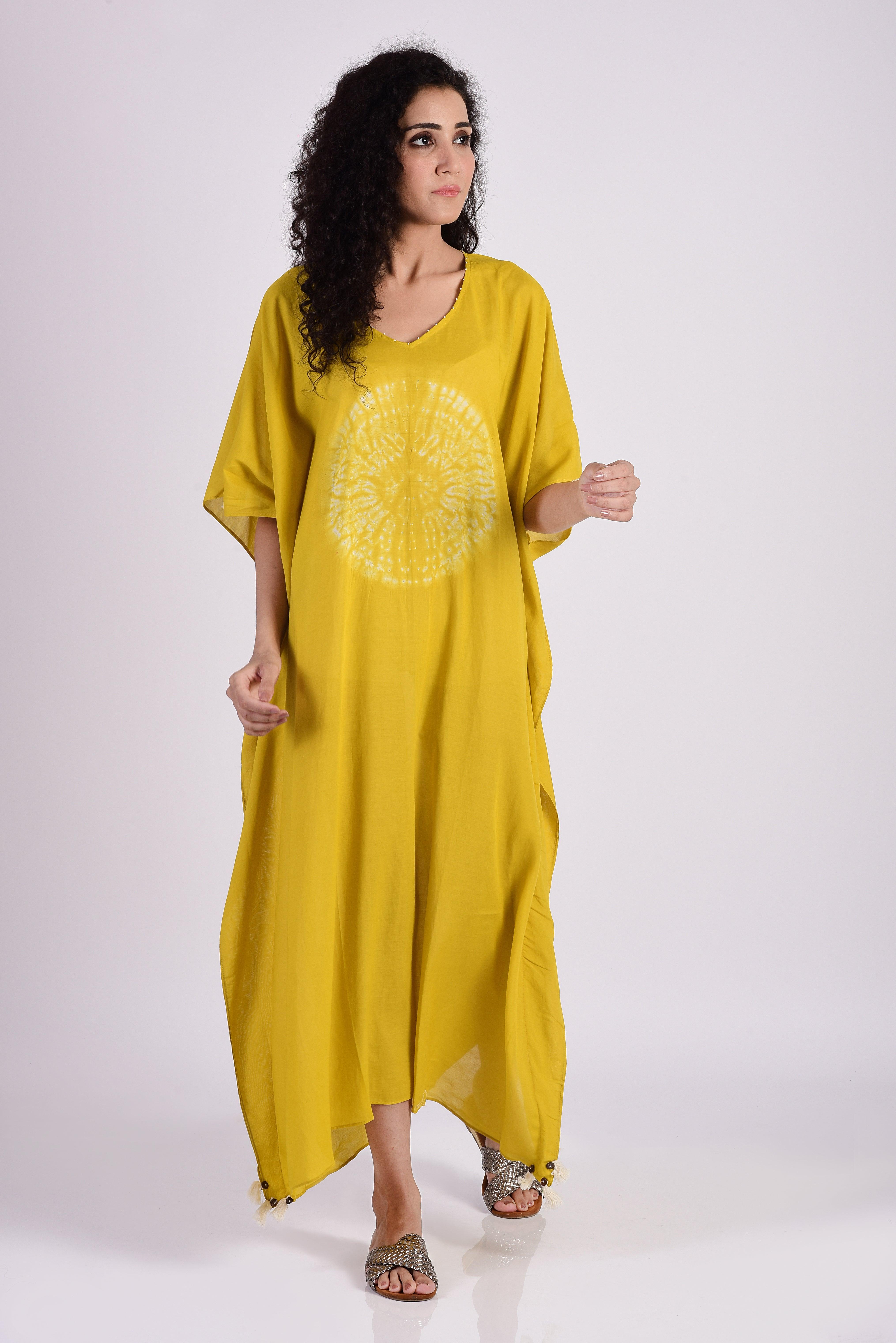 Mustard Yellow Circular Shibori Kaftan