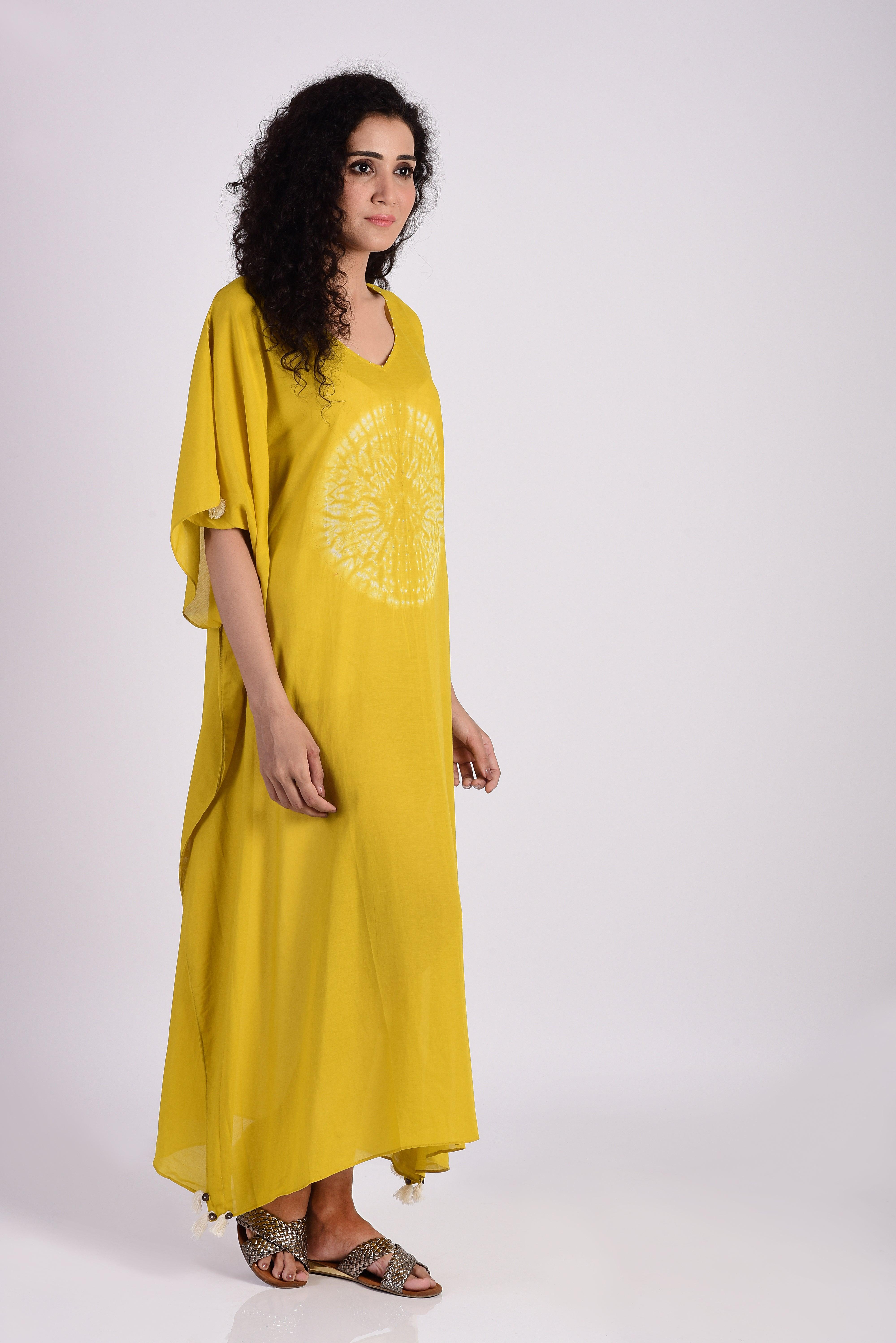 Mustard Yellow Circular Shibori Kaftan