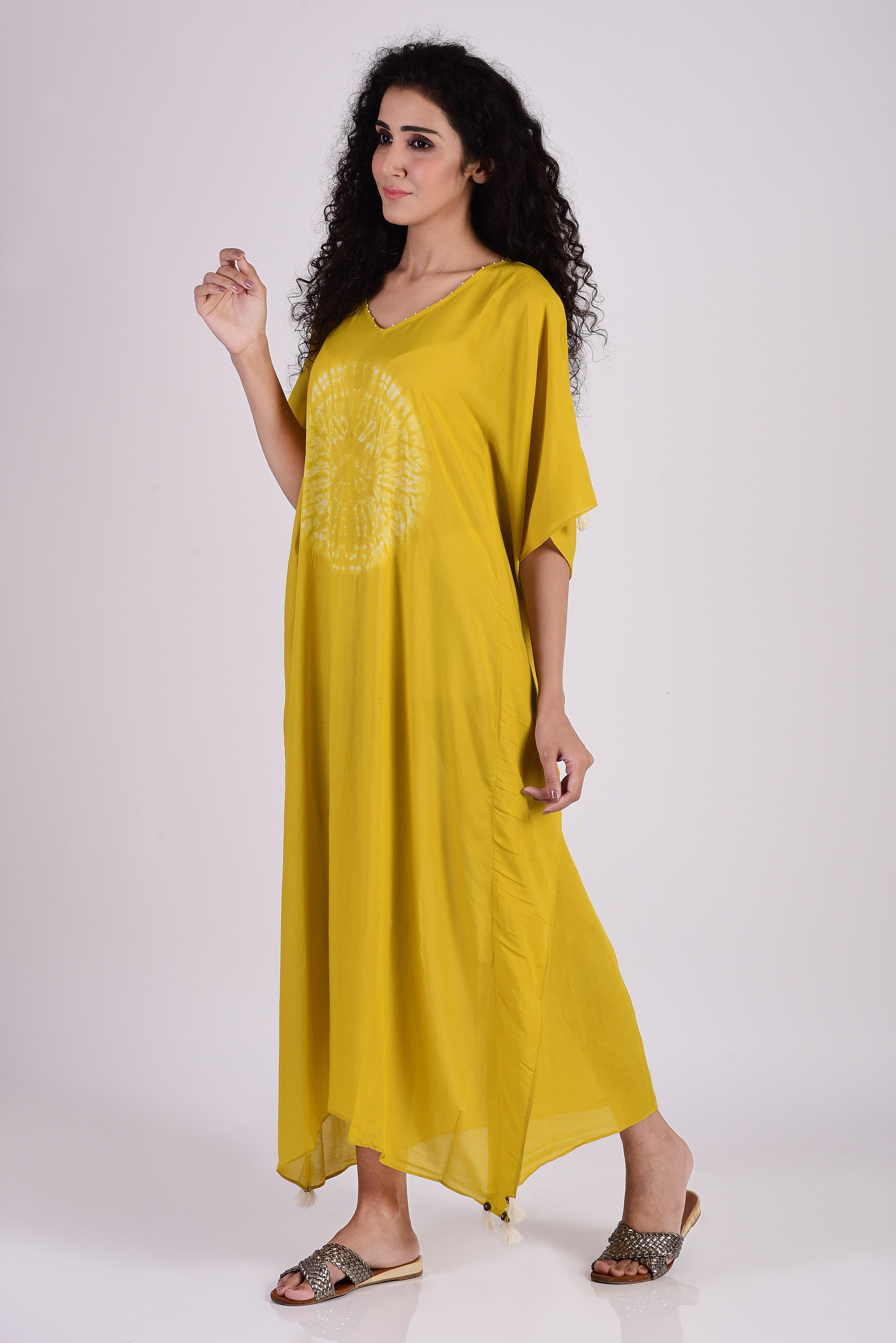 Mustard Yellow Circular Shibori Kaftan