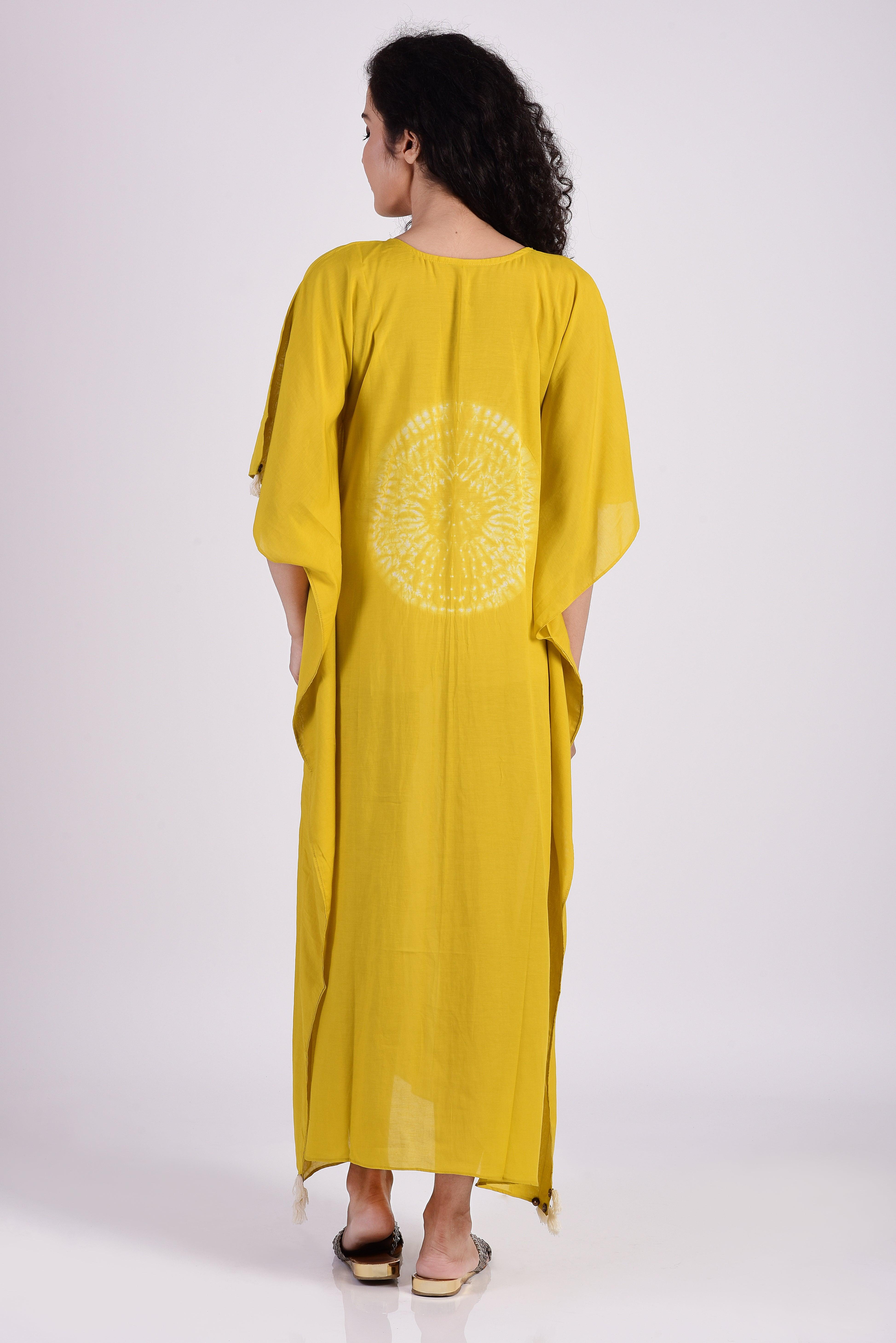 Mustard Yellow Circular Shibori Kaftan