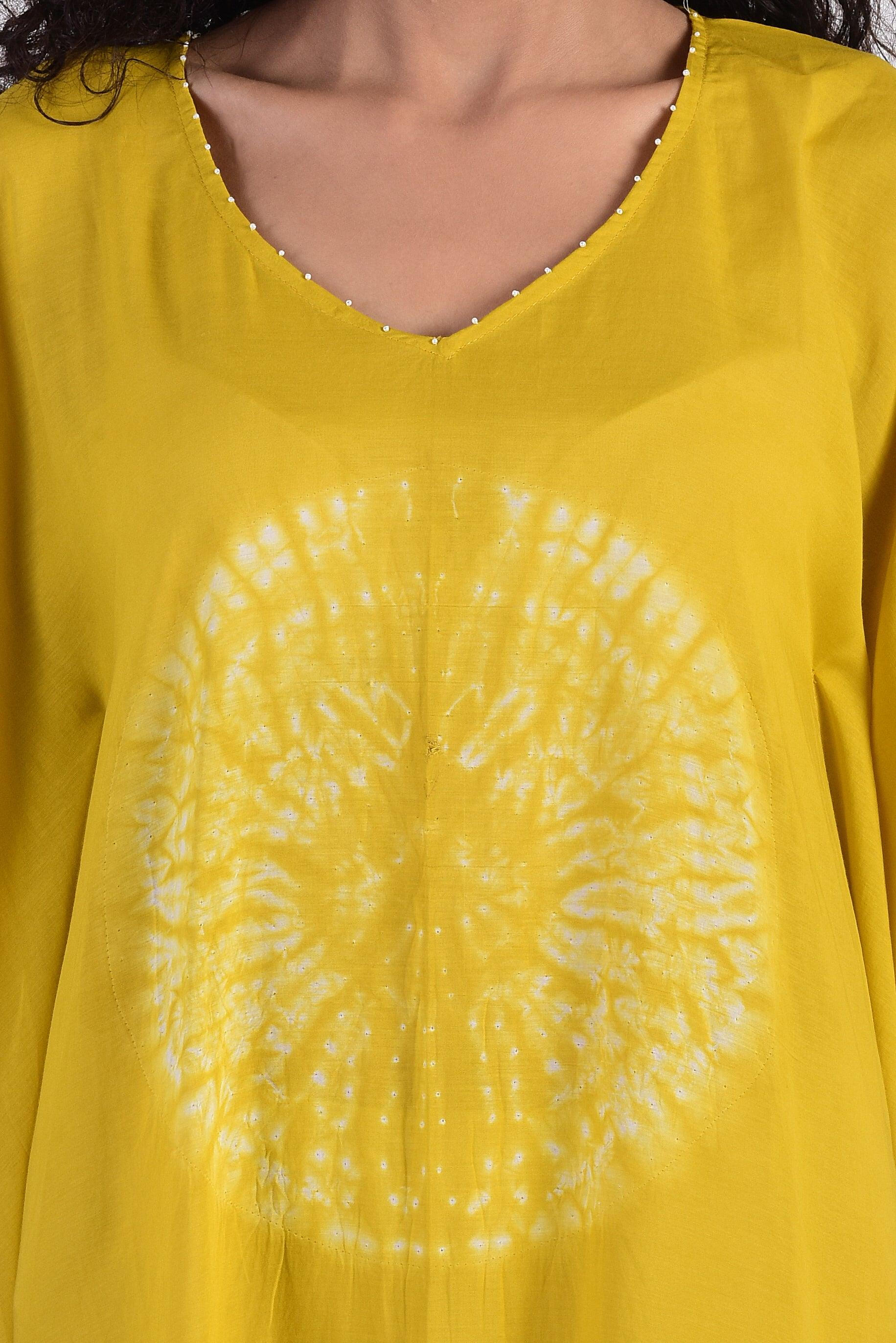 Mustard Yellow Circular Shibori Kaftan