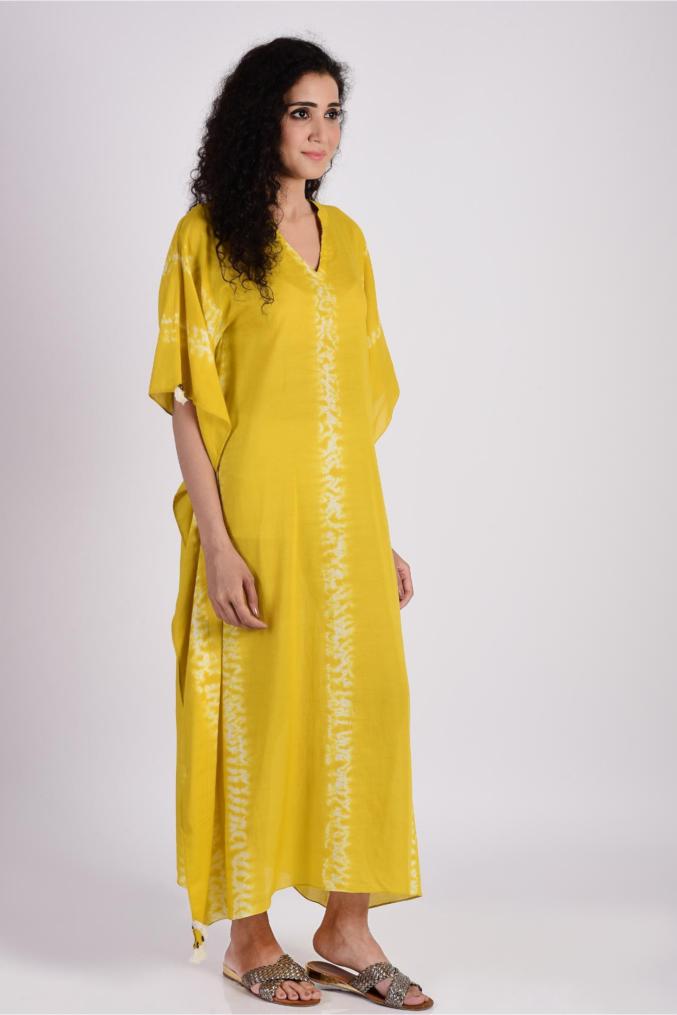 Mustard Yellow Linear Shibori Kaftan