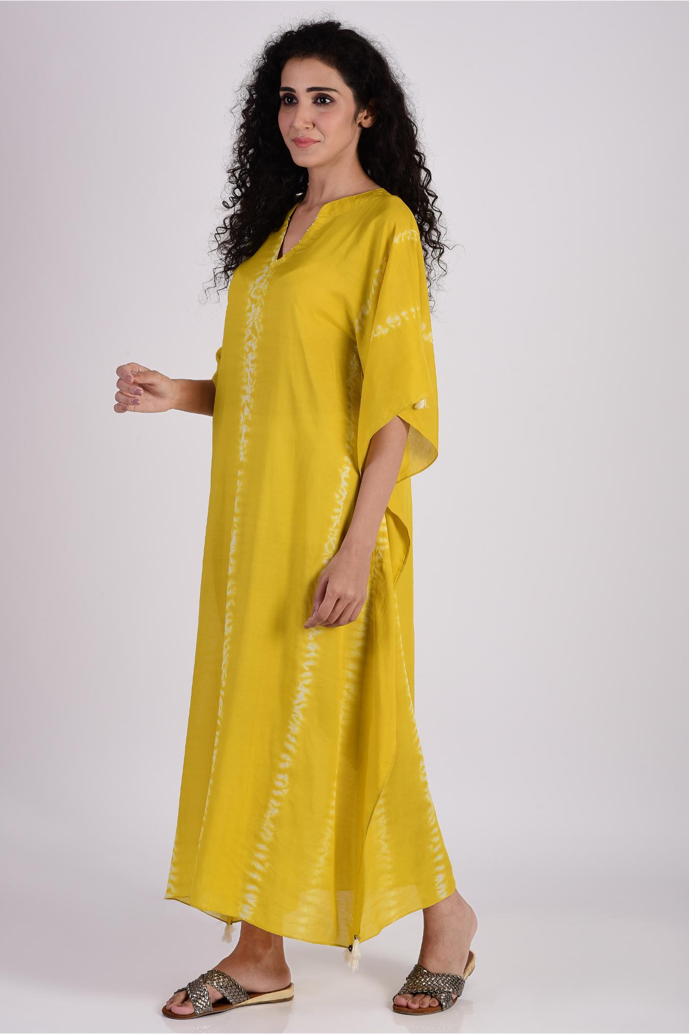 Mustard Yellow Linear Shibori Kaftan