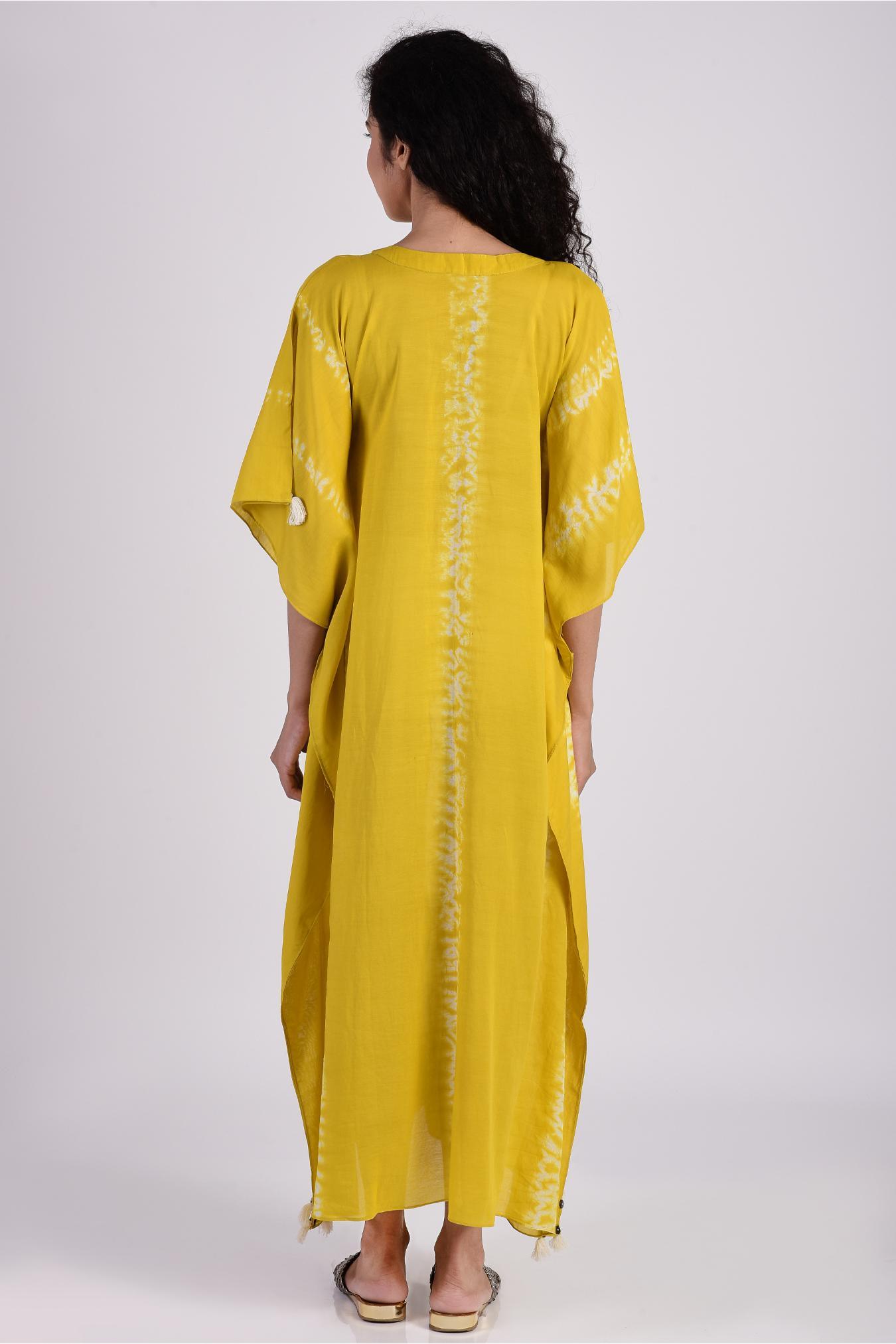 Mustard Yellow Linear Shibori Kaftan