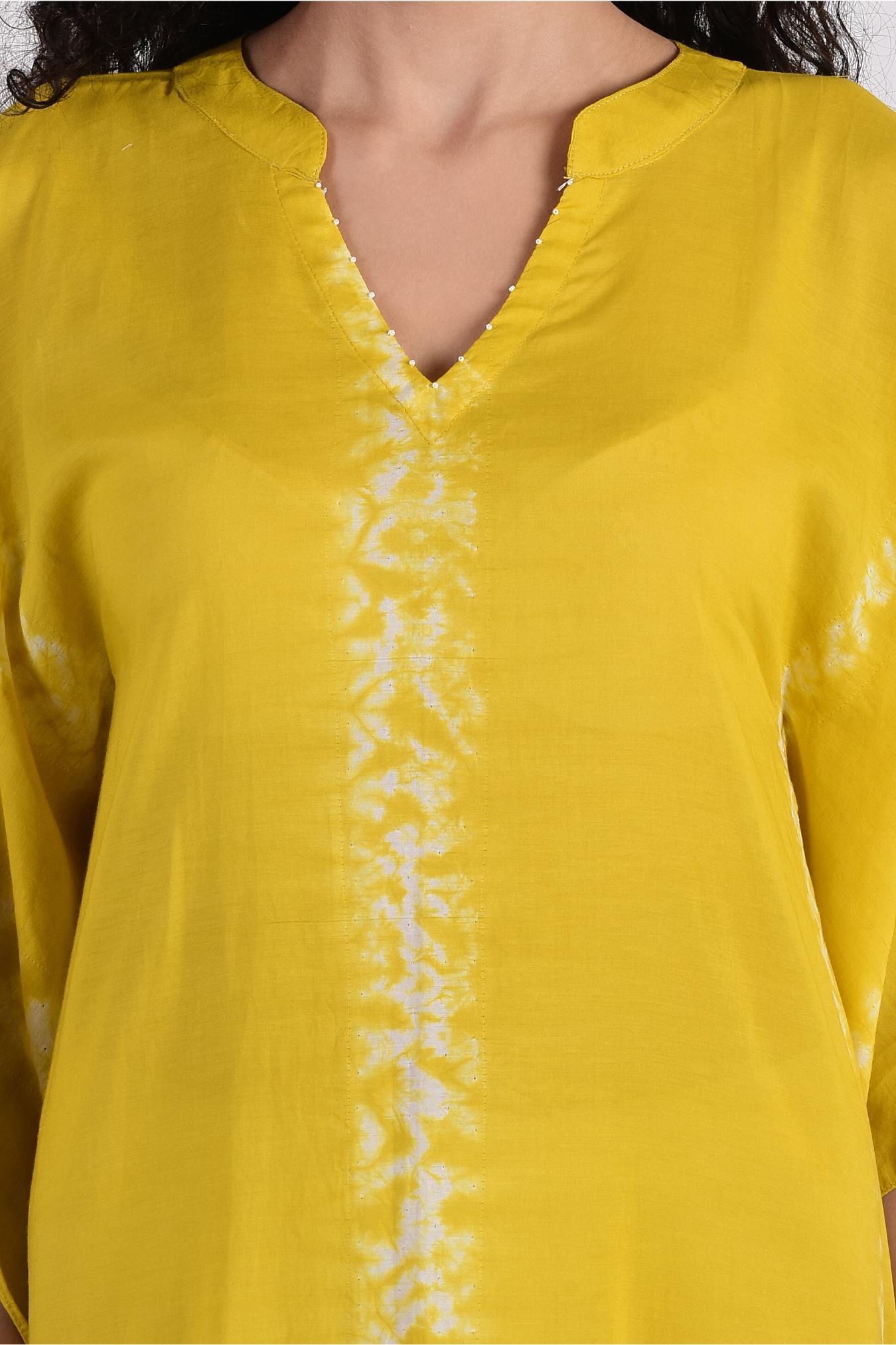 Mustard Yellow Linear Shibori Kaftan