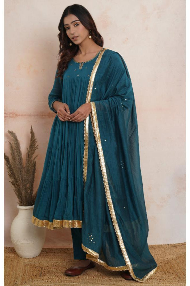 Teal Green Layered Anarkali set of 3