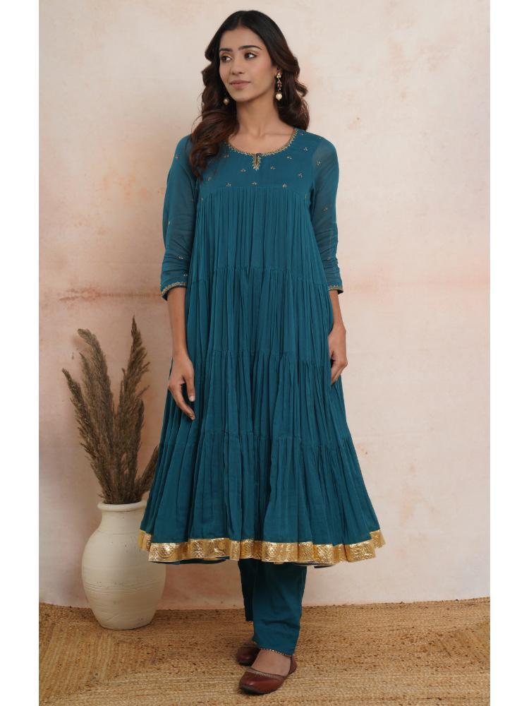 Teal Green Layered Anarkali set of 3