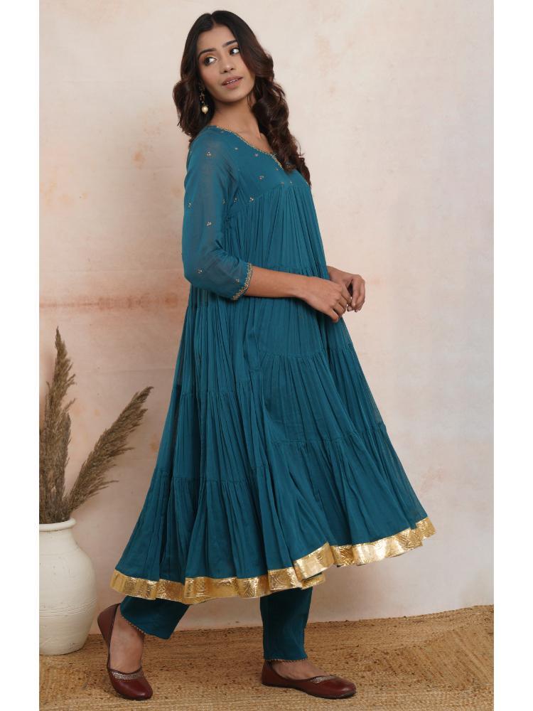Teal Green Layered Anarkali set of 3
