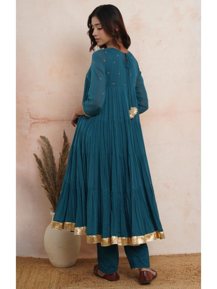 Teal Green Layered Anarkali set of 3